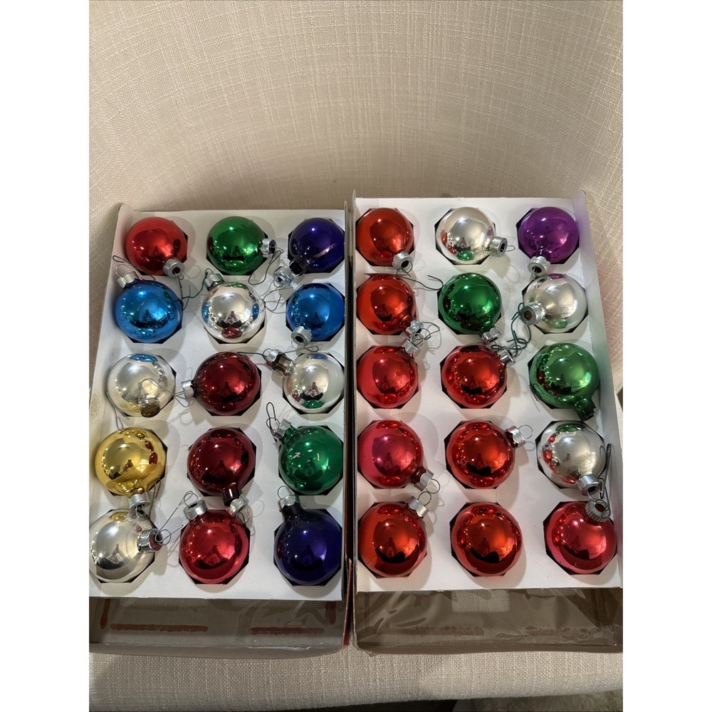 Vintage Holly Christmas Ornaments Glass Multi-Color 30 Pack 1 3/4" Shiny Classic